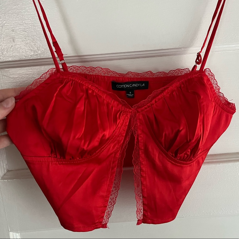 Red satin crop top